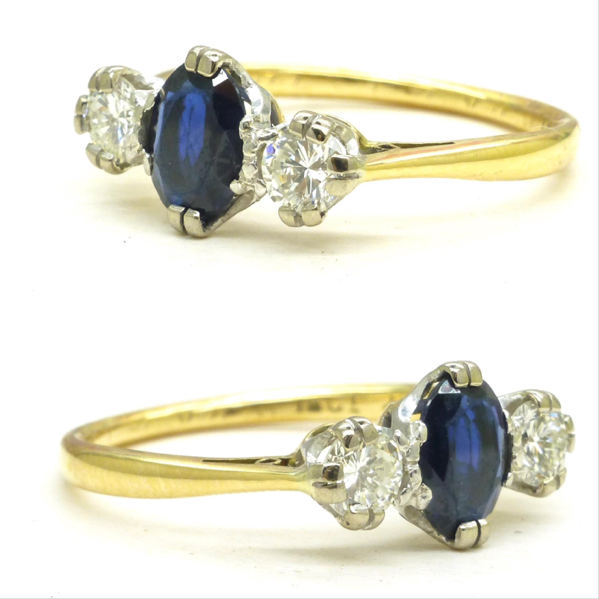 Vintage 18ct Platinum sapphire & diamond trilogy ring 1960