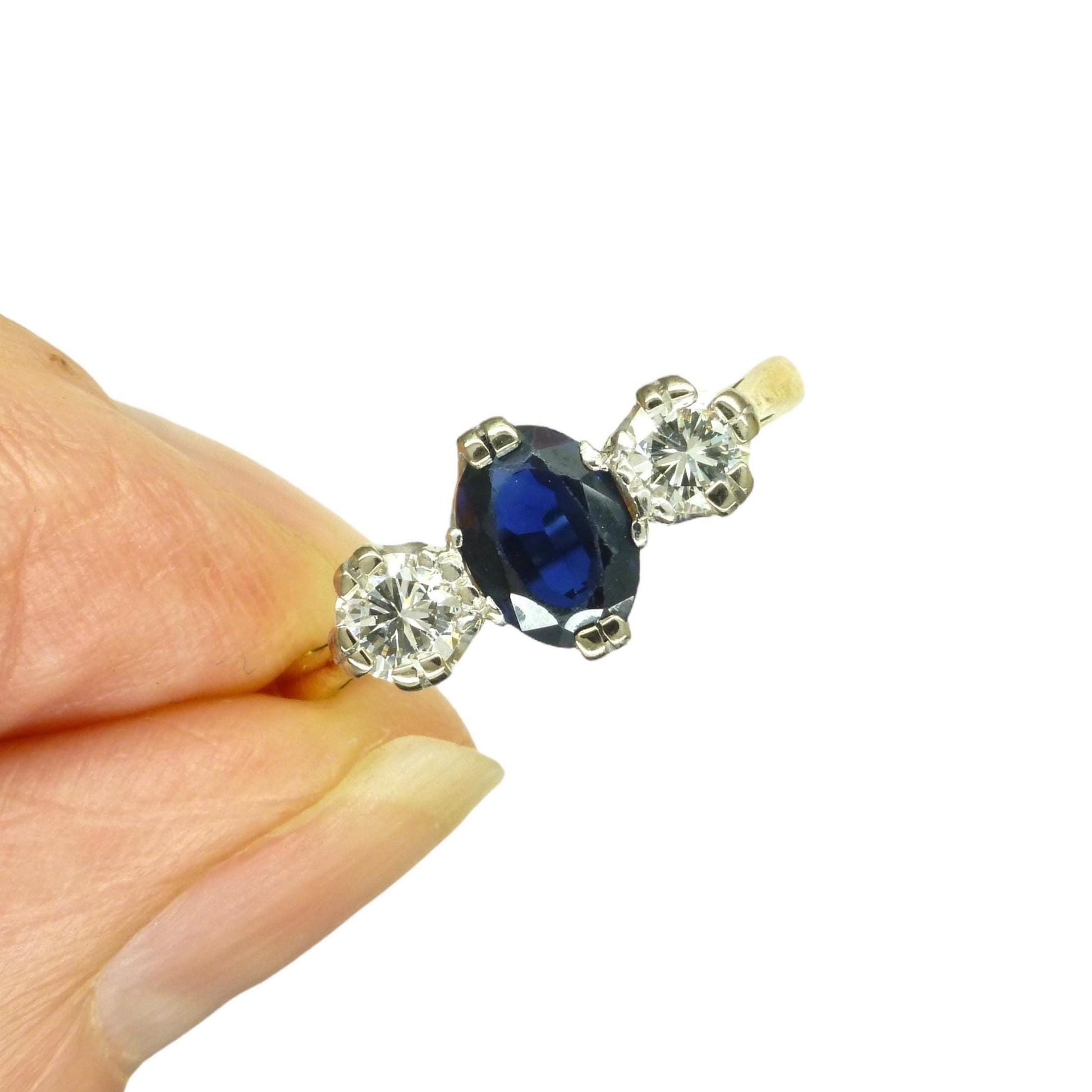 Vintage 18ct Platinum sapphire & diamond trilogy ring 1960