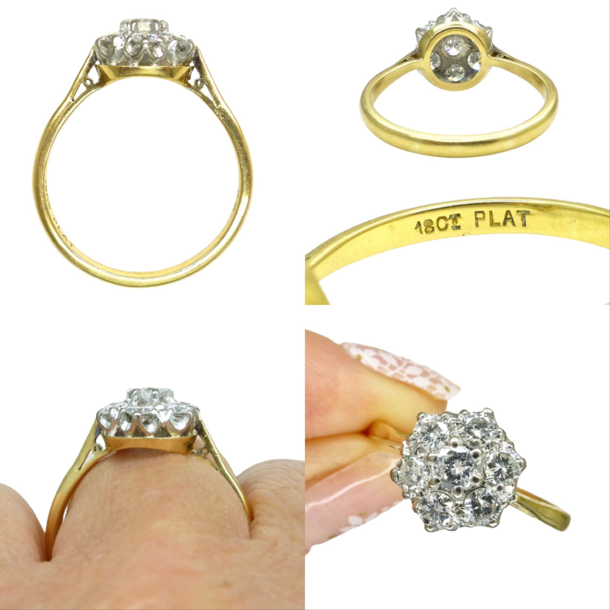 Vintage 18ct platinum natural diamond cluster halo ring 0.77ct c1960's