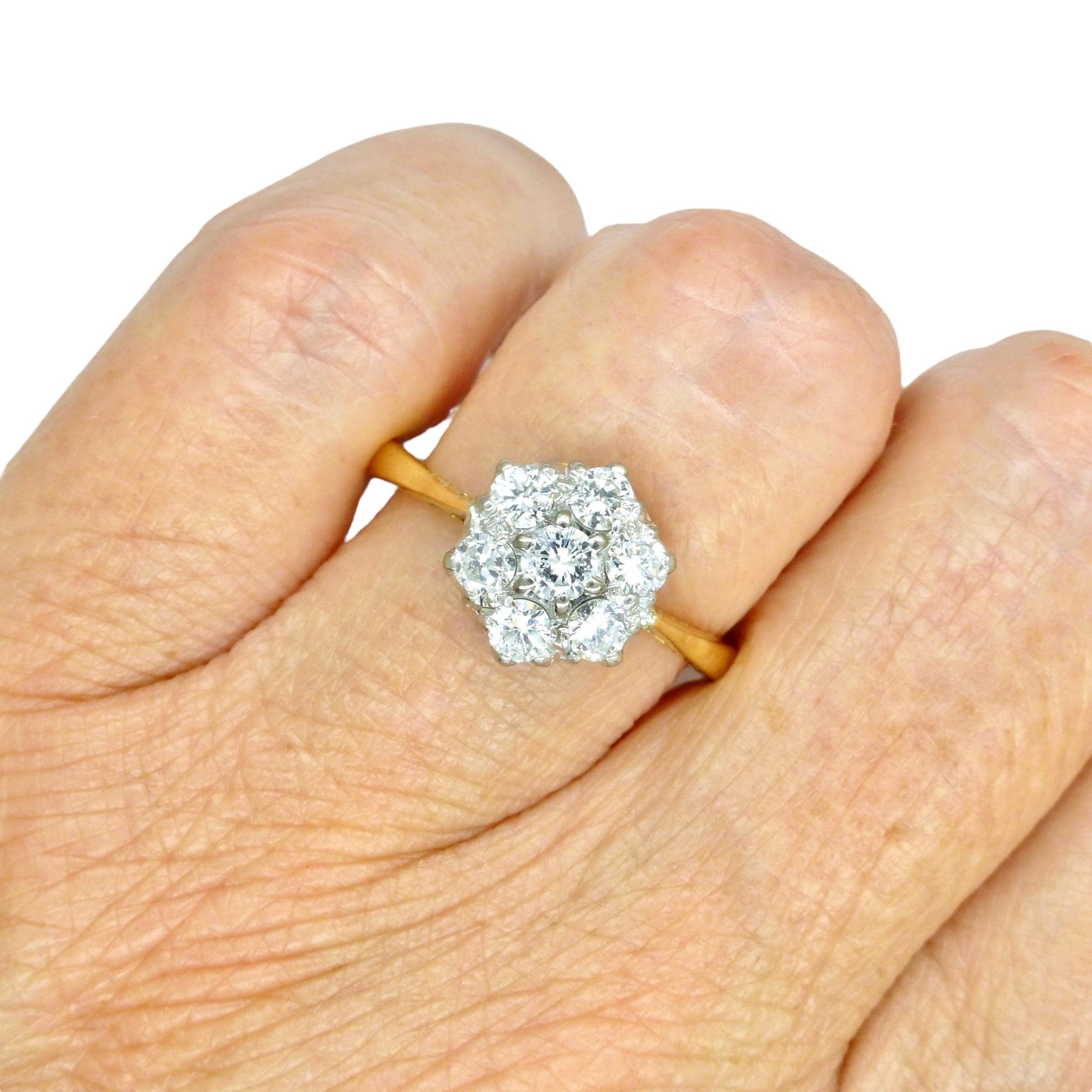 Vintage 18ct platinum natural diamond cluster halo ring 0.77ct c1960's