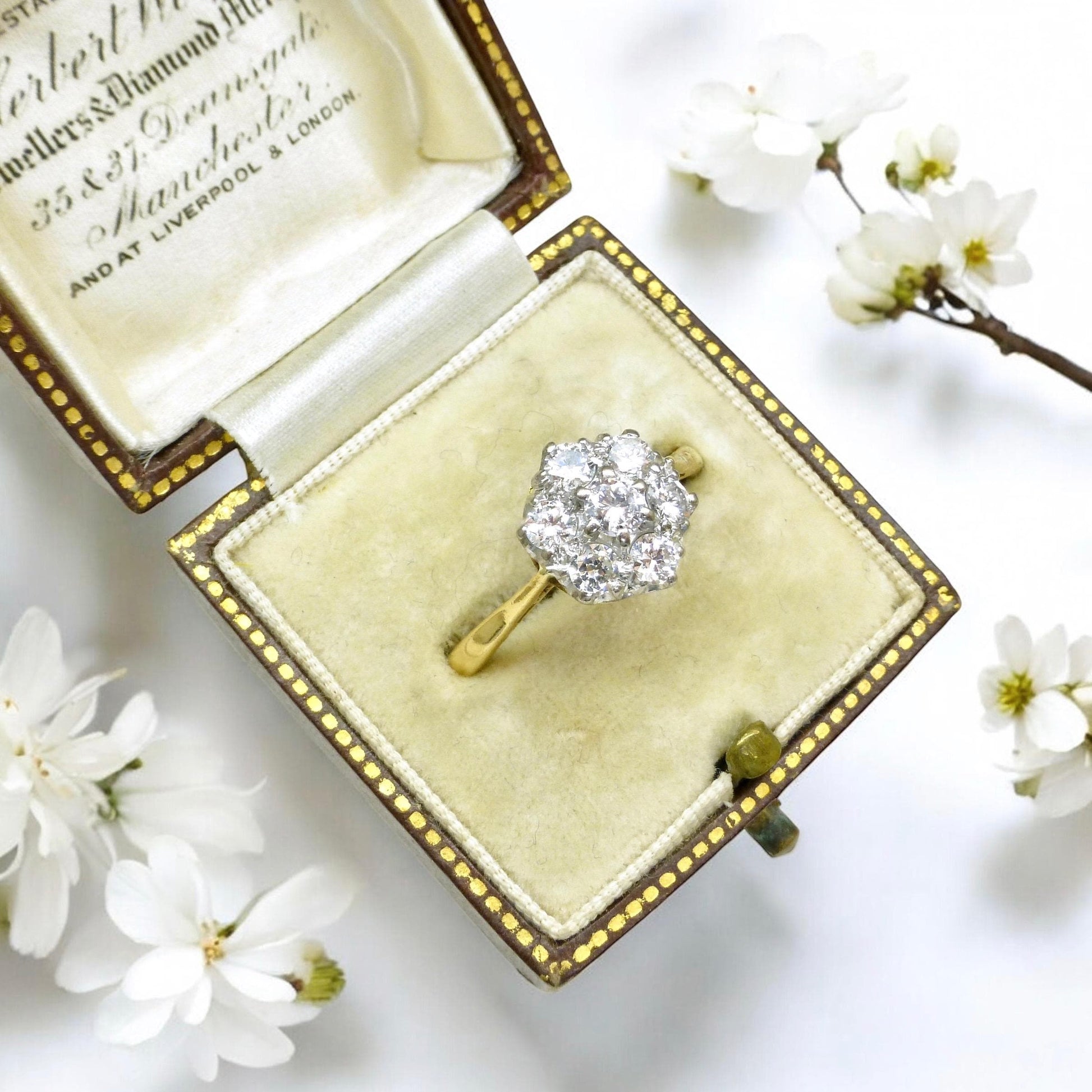 Vintage 18ct platinum natural diamond cluster halo ring 0.77ct c1960's