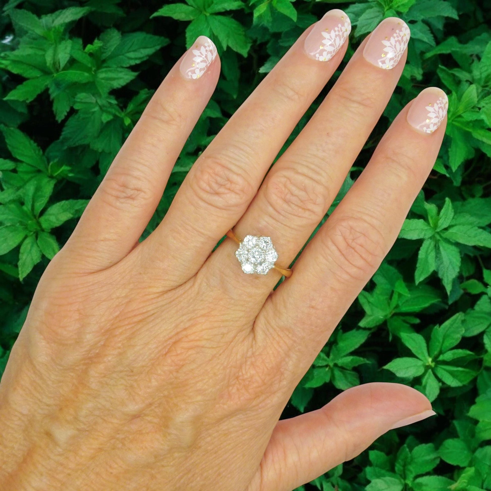 Vintage 18ct platinum natural diamond cluster halo ring 0.77ct c1960's