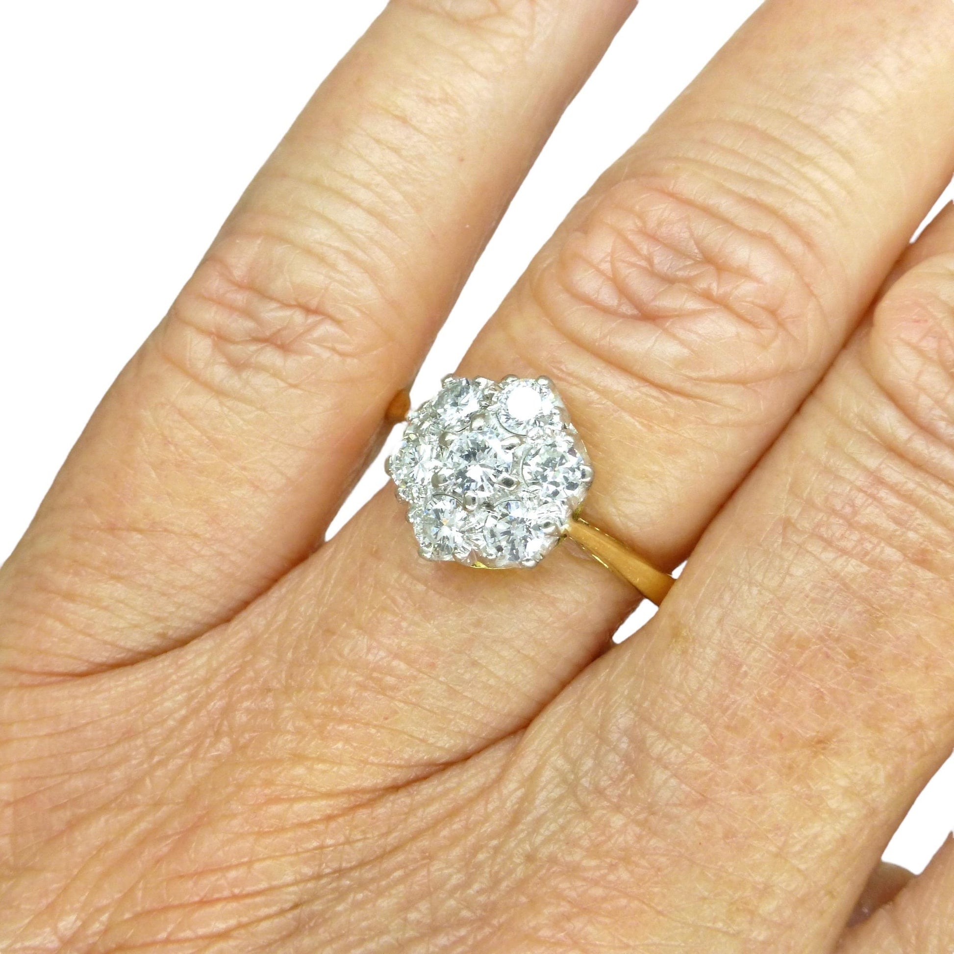 Vintage 18ct platinum natural diamond cluster halo ring 0.77ct c1960's