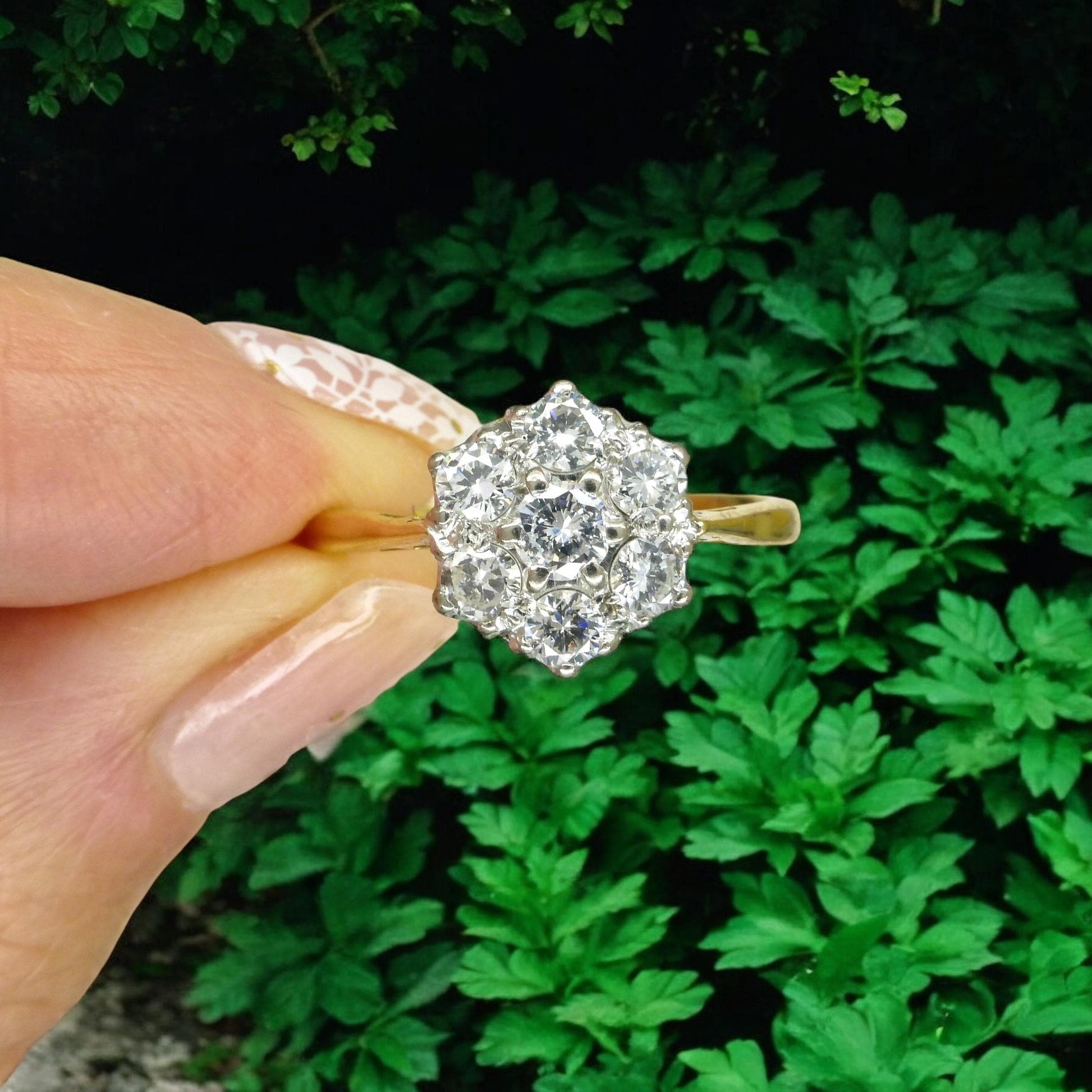 Vintage 18ct platinum natural diamond cluster halo ring 0.77ct c1960's