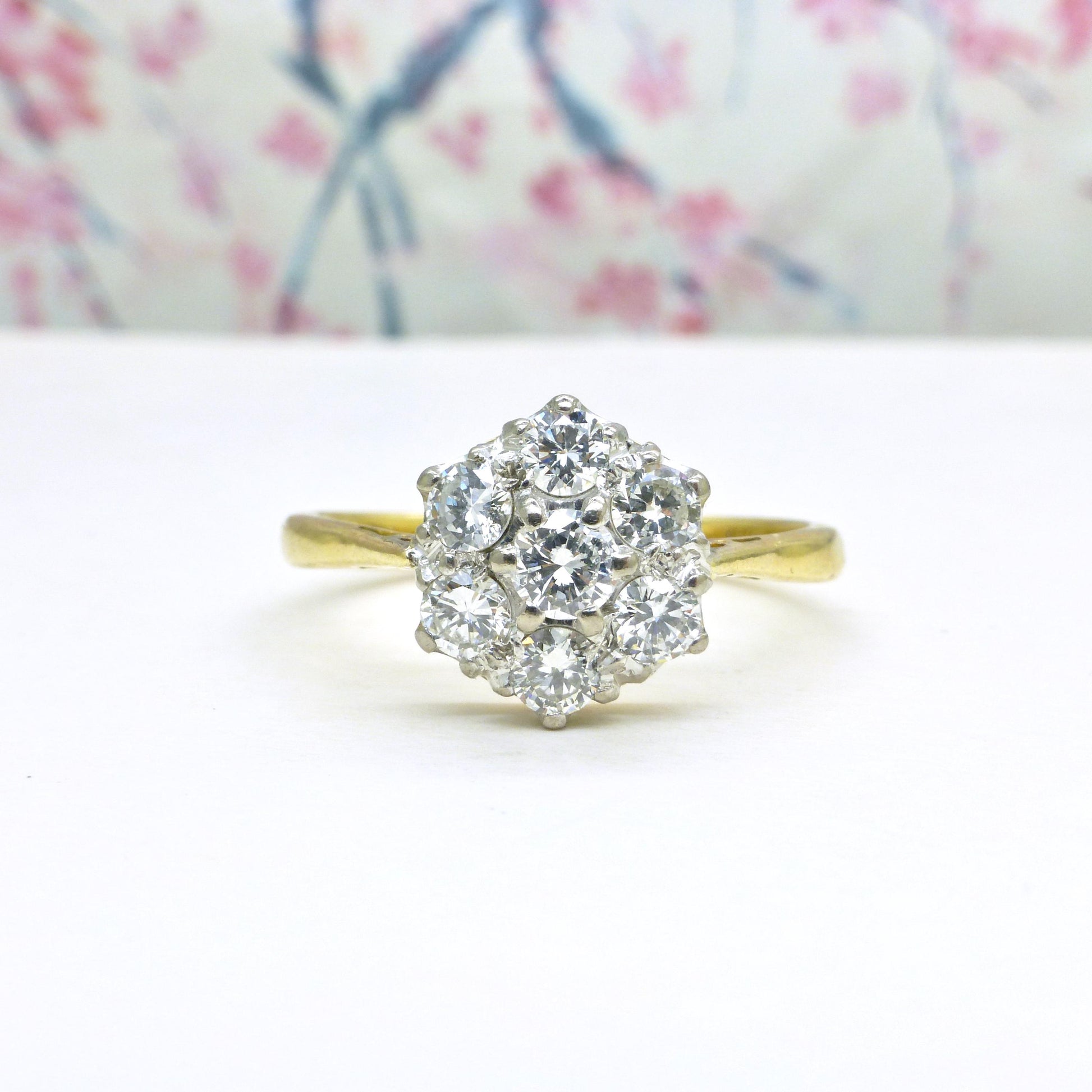 Vintage 18ct platinum natural diamond cluster halo ring 0.77ct c1960's