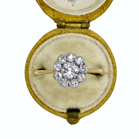 Antique 18ct Platinum old cut diamond daisy cluster ring 0.50ct c1900-1910's