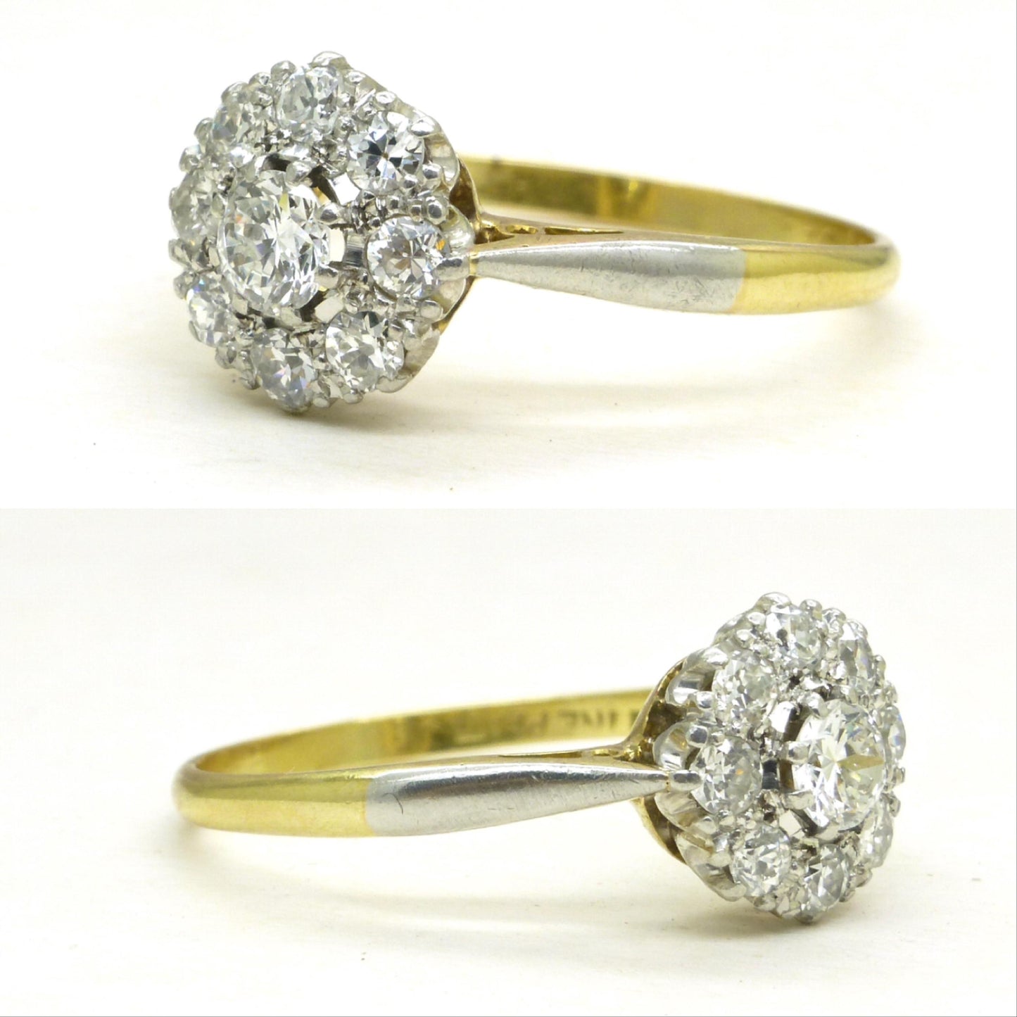Antique 18ct Platinum old cut diamond halo cluster ring 0.75ct