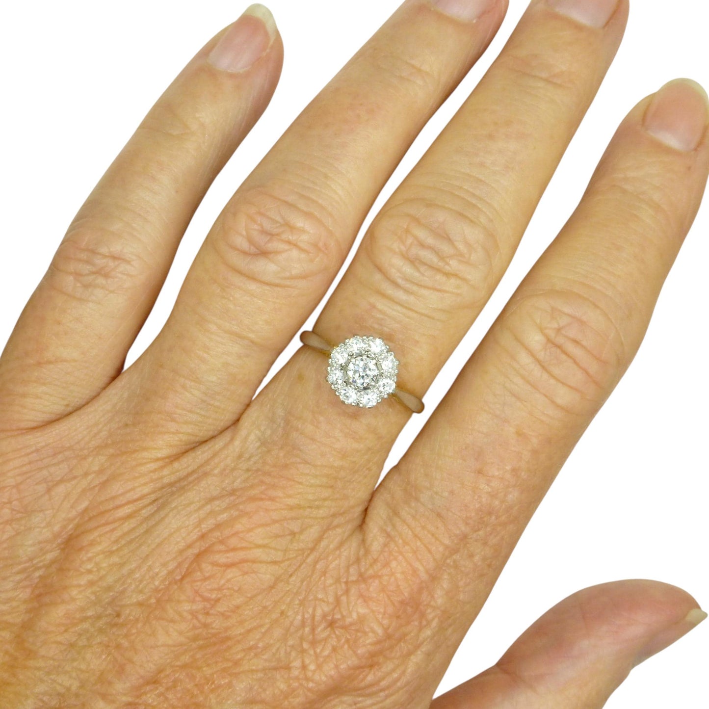 Antique 18ct Platinum old cut diamond halo cluster ring 0.75ct