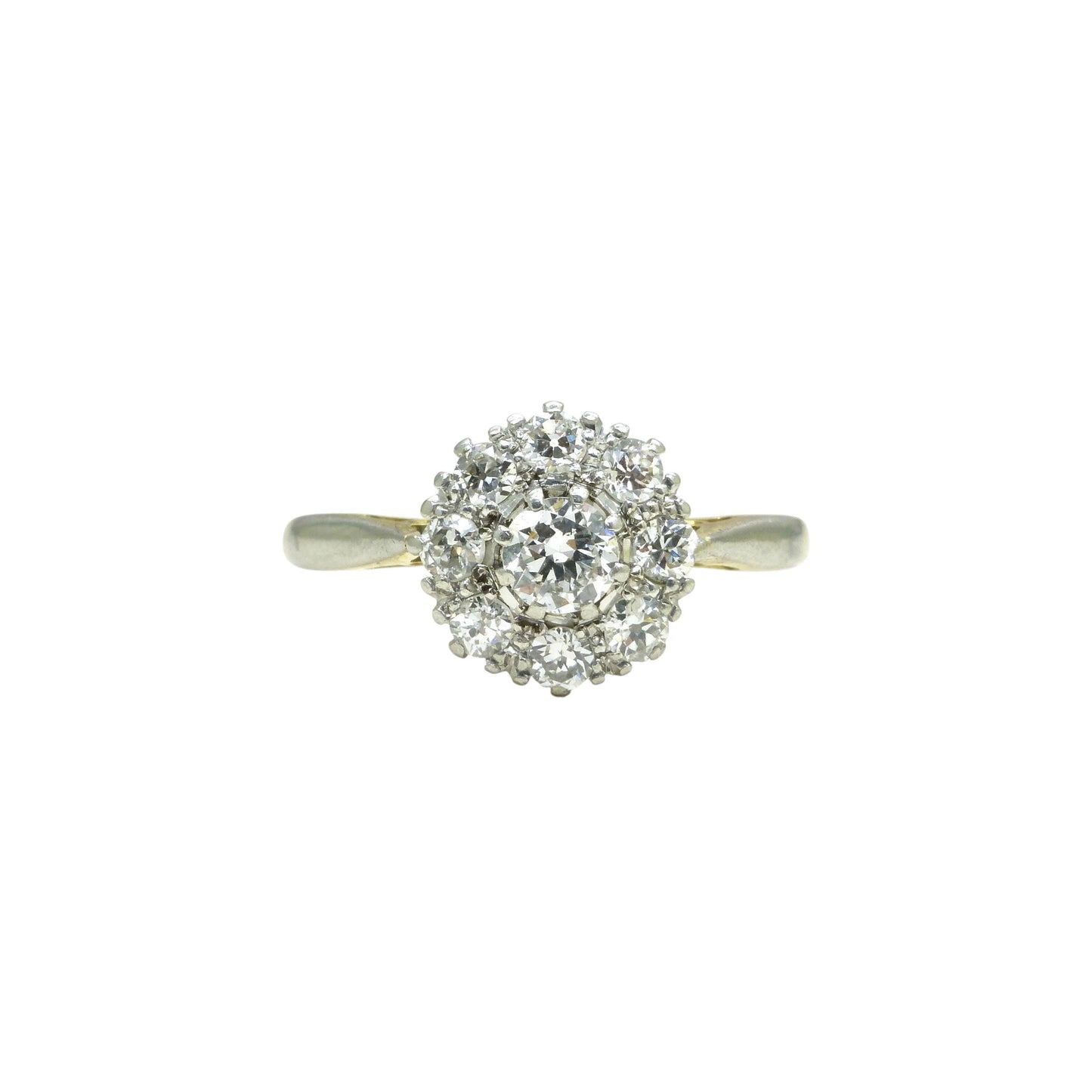 Antique 18ct Platinum old cut diamond halo cluster ring 0.75ct