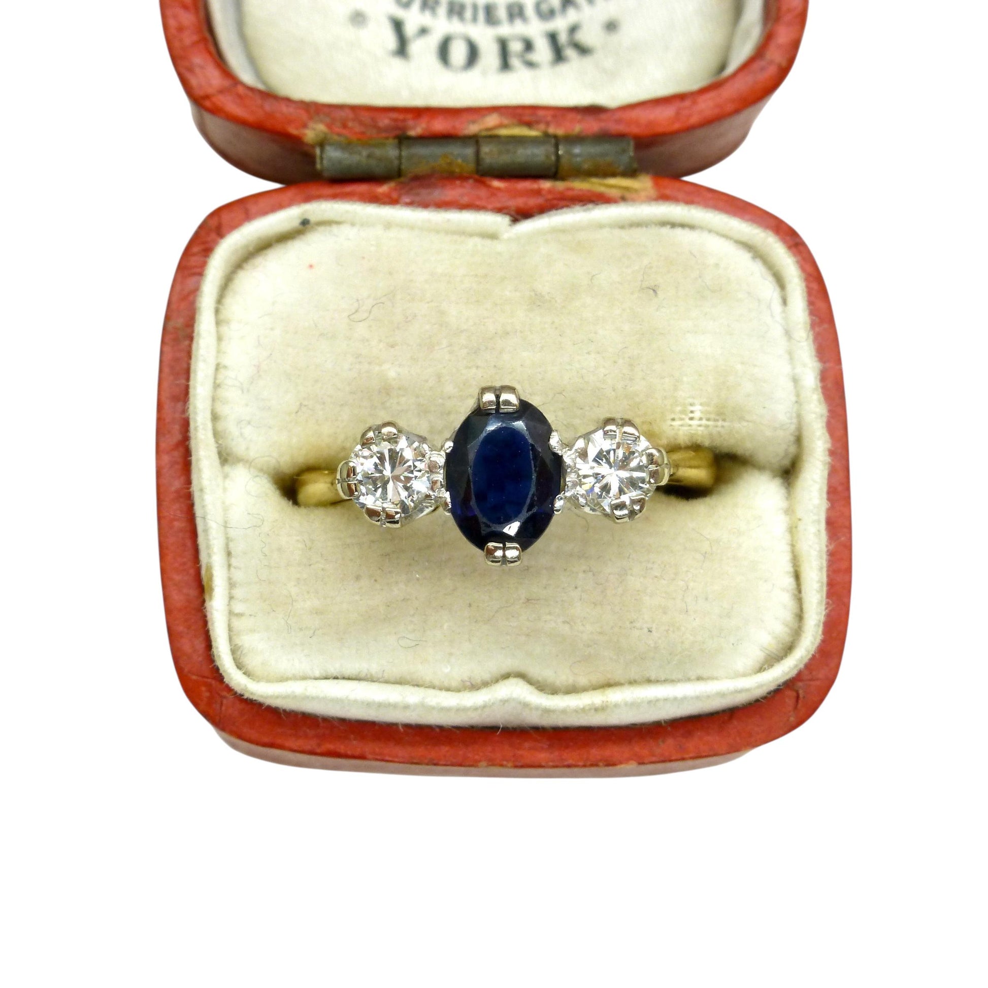 Vintage 18ct Platinum sapphire & diamond trilogy ring 1960