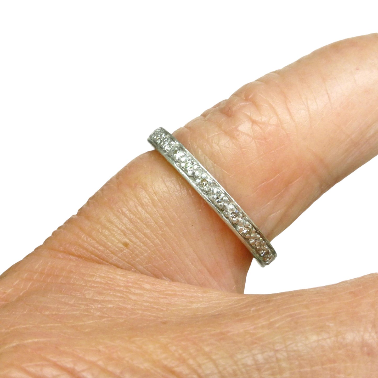 Antique platinum Diamond full Eternity Ring - Wedding Band 1920s, Size J 1/2 - 5
