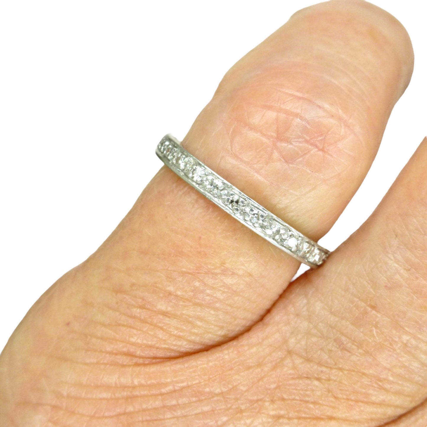 Antique platinum Diamond full Eternity Ring - Wedding Band 1920s, Size J 1/2 - 5