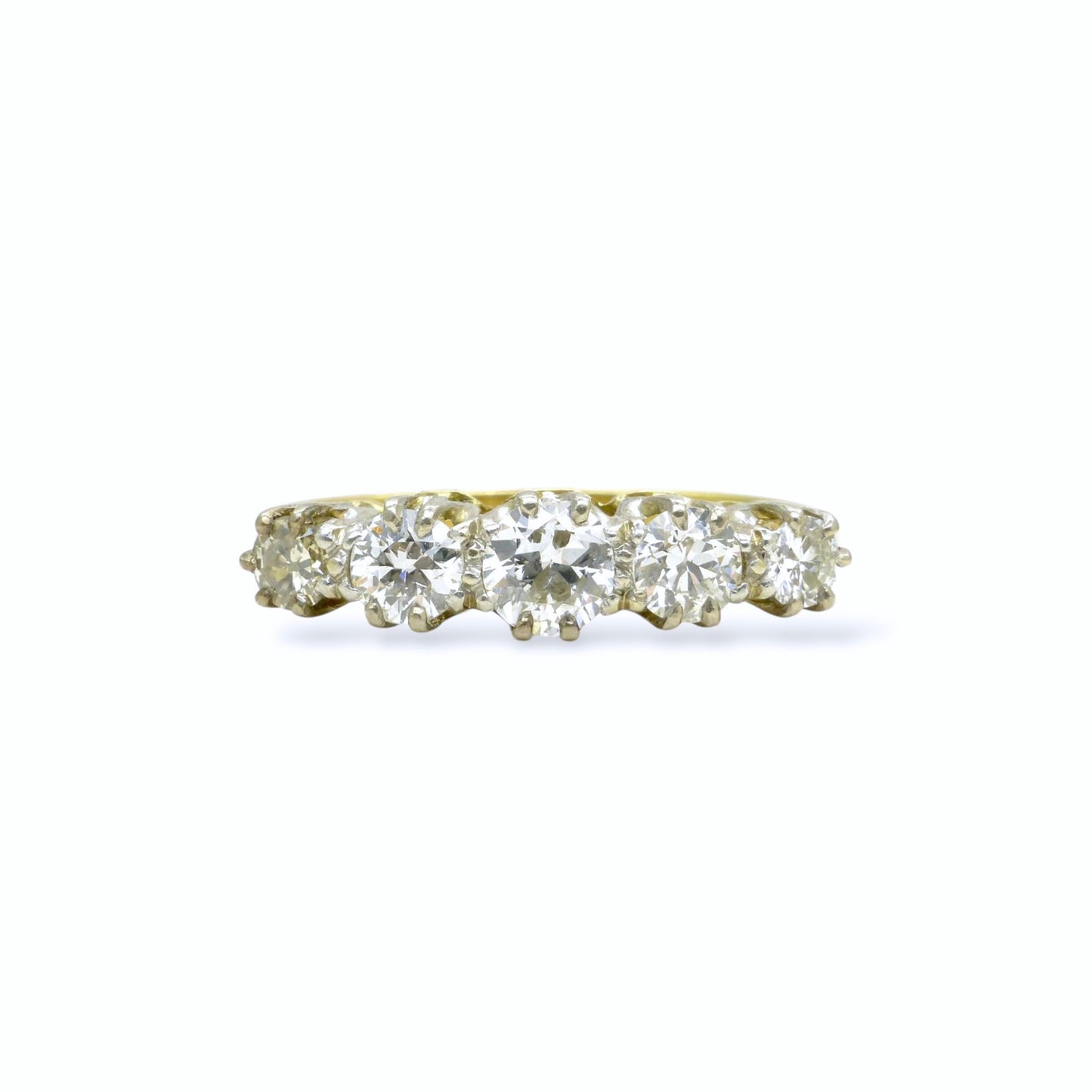 Vintage 18ct gold natural brilliant cut diamond five stone ring 0.75ct