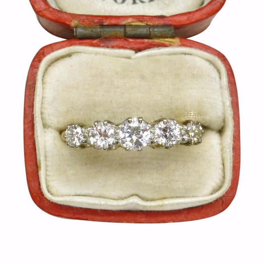 Vintage 18ct gold natural brilliant cut diamond five stone ring 0.75ct