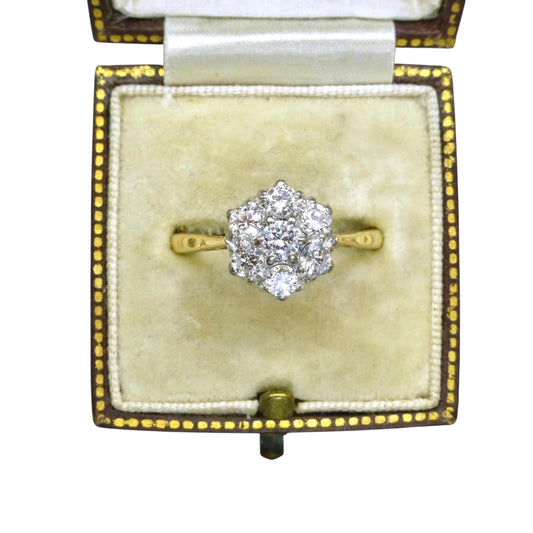 Vintage 18ct platinum natural diamond cluster halo ring 0.77ct c1960's