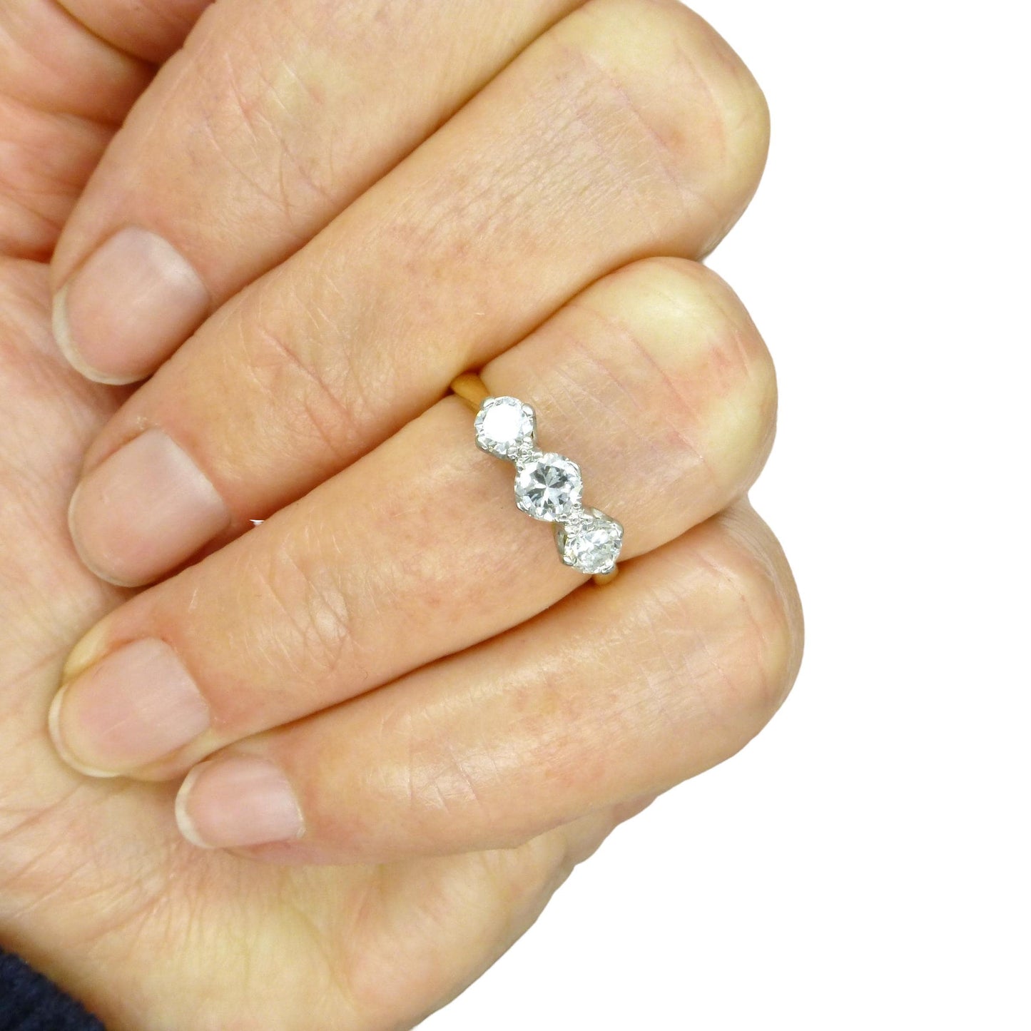 Vintage 18ct natural diamond three stone trilogy ring 0.55ct c1950's