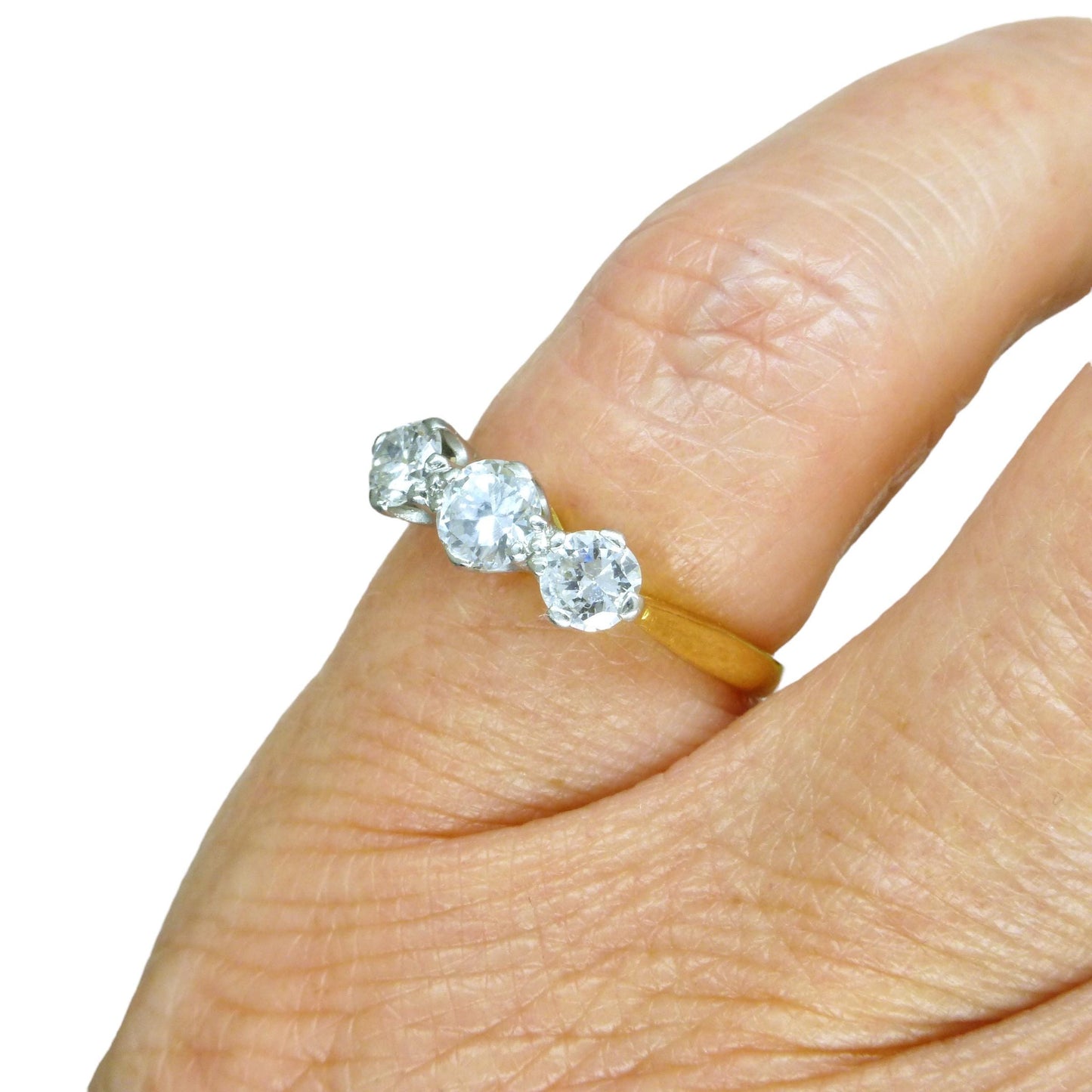 Vintage 18ct natural diamond three stone trilogy ring 0.55ct c1950's