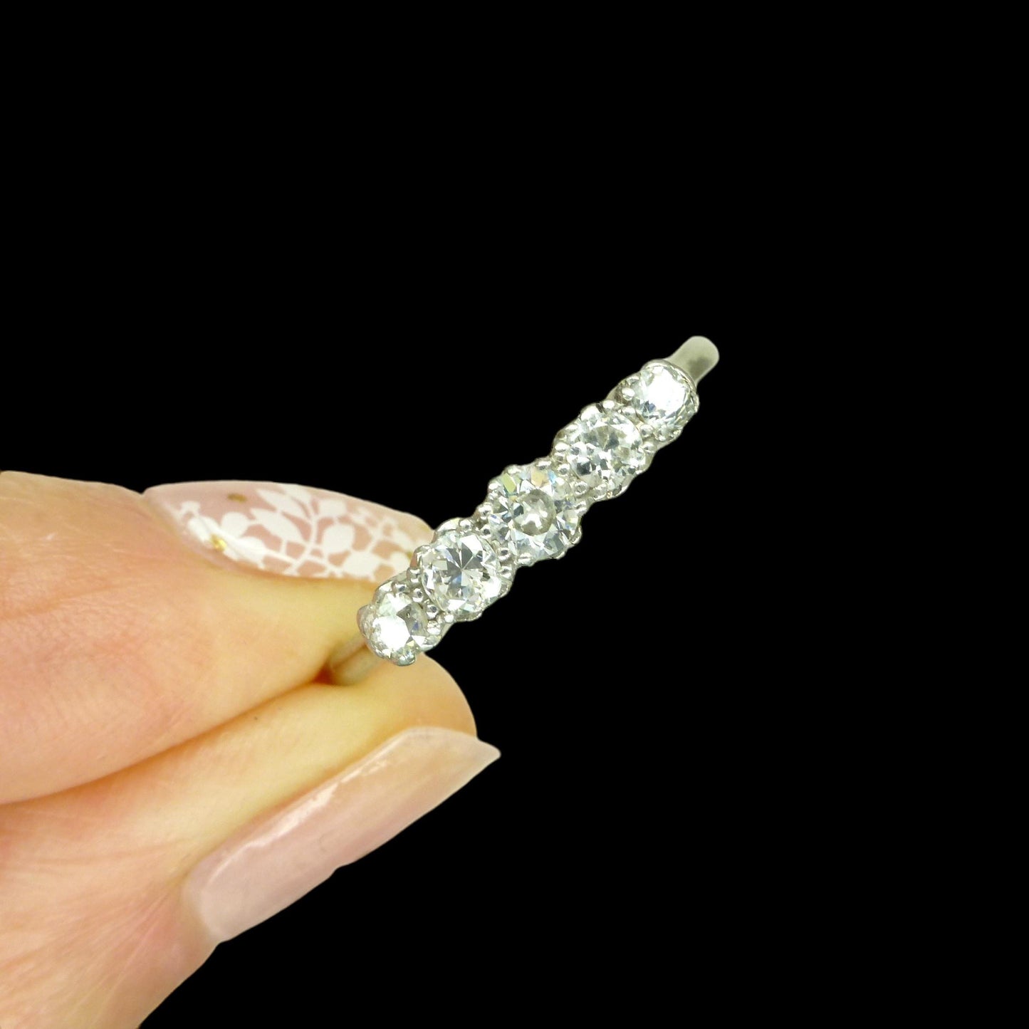 Antique natural old cut diamond five stone ring 0.45ct - 18ct white gold & platinum