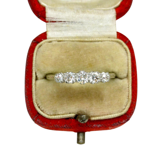 Antique natural old cut diamond five stone ring 0.45ct - 18ct white gold & platinum