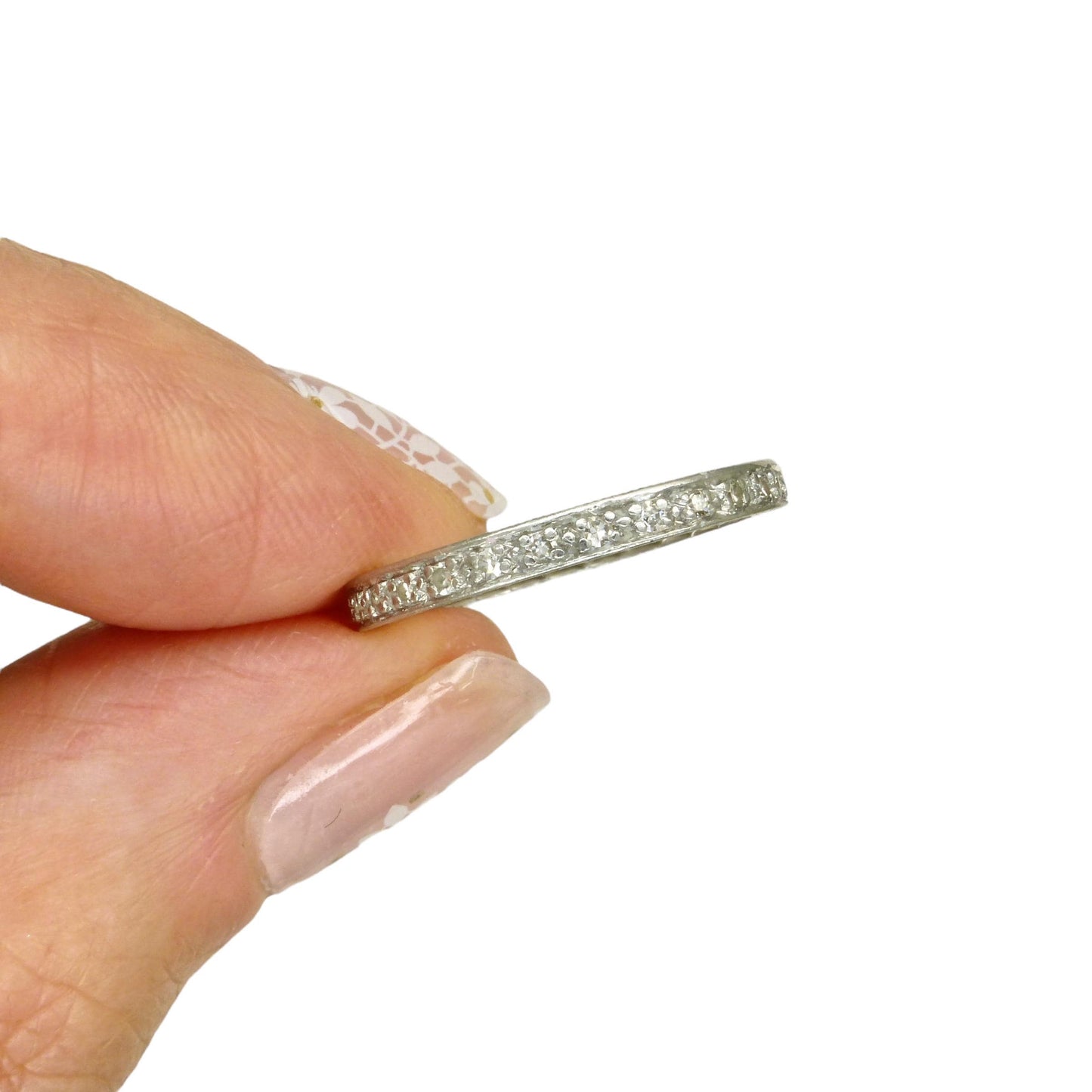 Antique platinum Diamond full Eternity Ring - Wedding Band 1920s, Size J 1/2 - 5