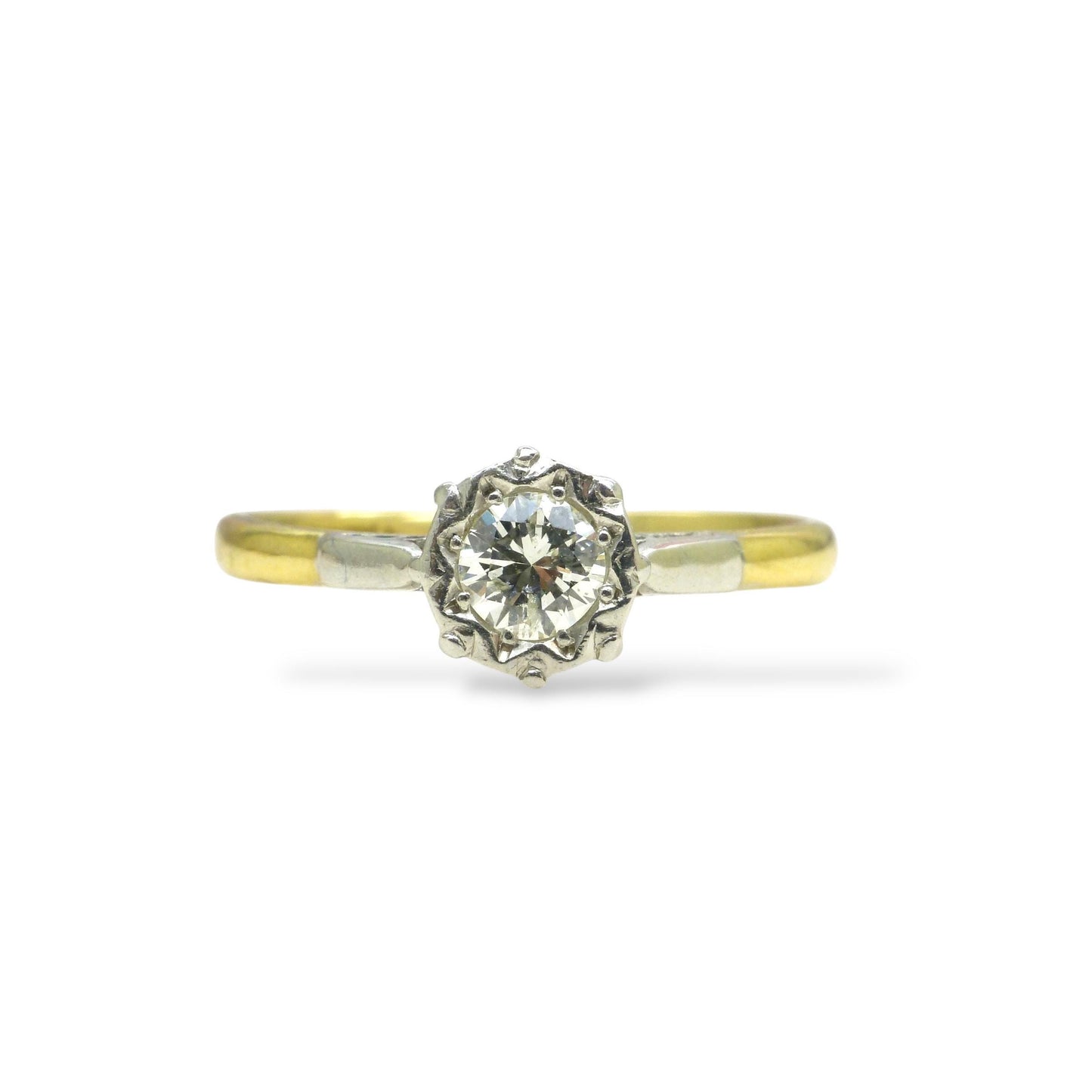 Vintage 18ct gold natural diamond solitaire ring 0.35ct - dated 1970