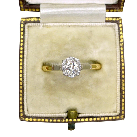 Vintage 18ct gold natural diamond solitaire ring 0.35ct - dated 1970