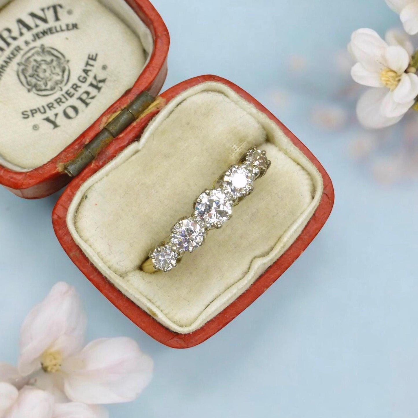 Vintage 18ct gold natural brilliant cut diamond five stone ring 0.75ct