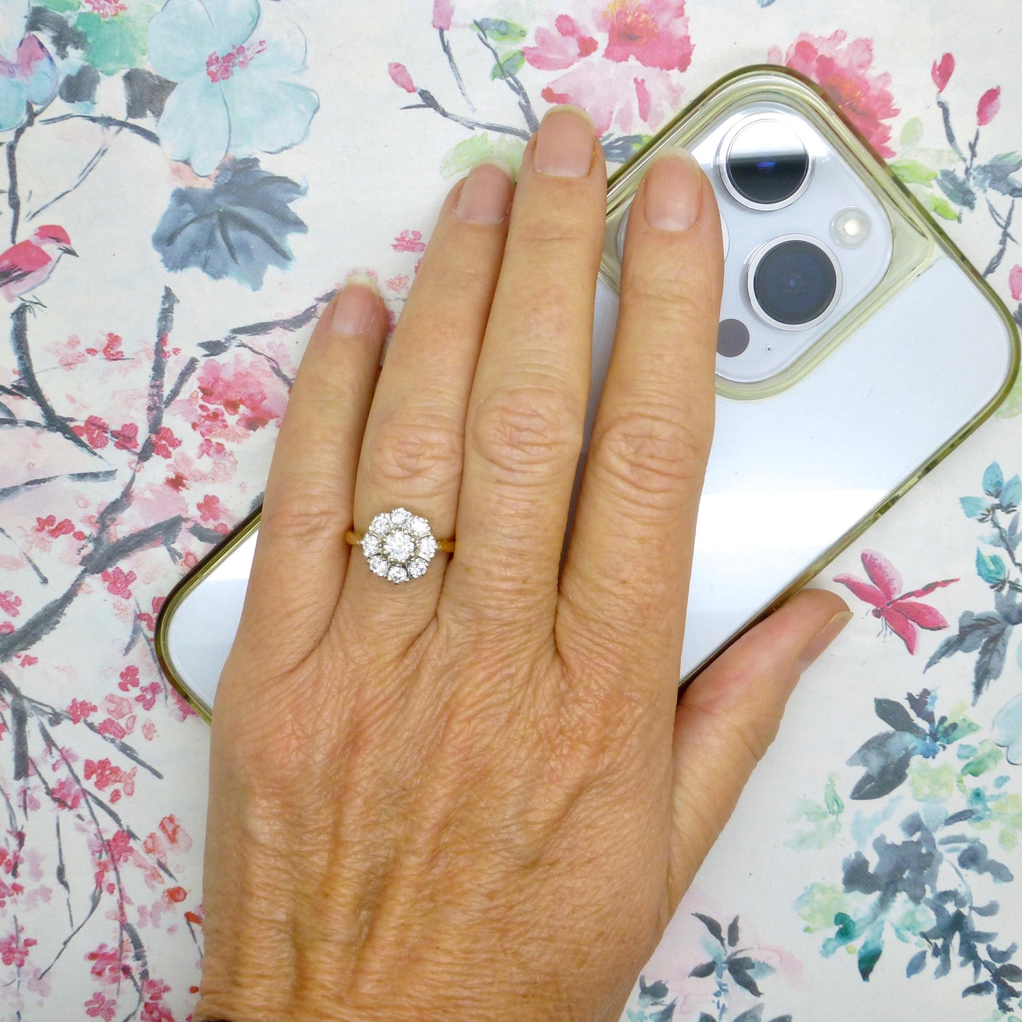 Vintage 18ct Platinum diamond cluster engagement ring 1.07 carat ~ With Valuation