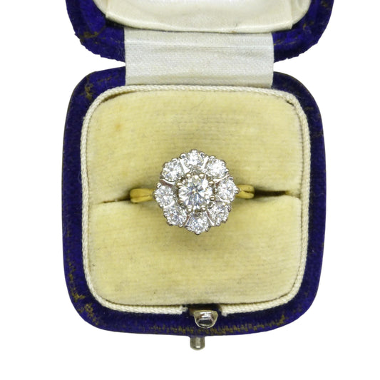 Vintage 18ct Platinum diamond cluster engagement ring 1.07 carat ~ With Valuation
