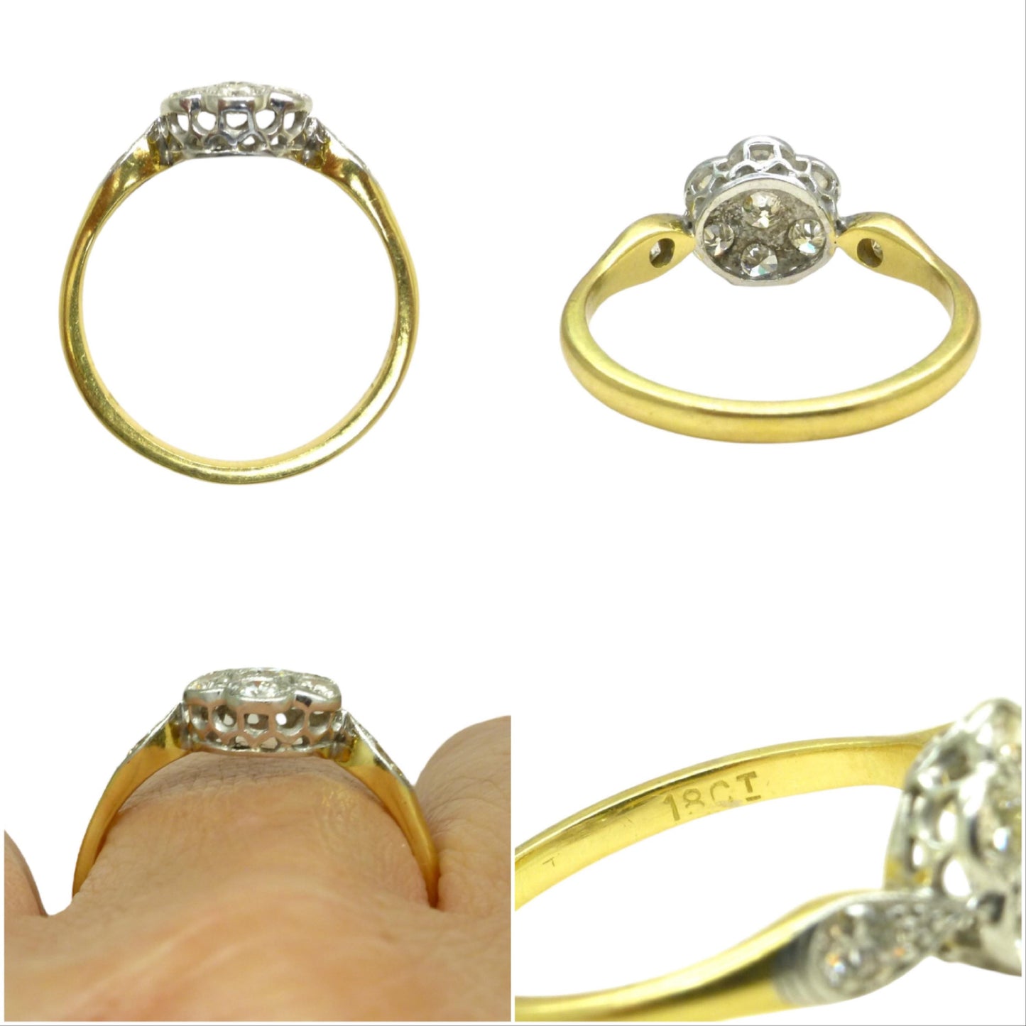 Antique 18ct Platinum old cut diamond daisy cluster ring 0.45ct c1900-1910's