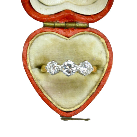 Vintage 18ct natural diamond three stone trilogy ring 0.55ct c1950's