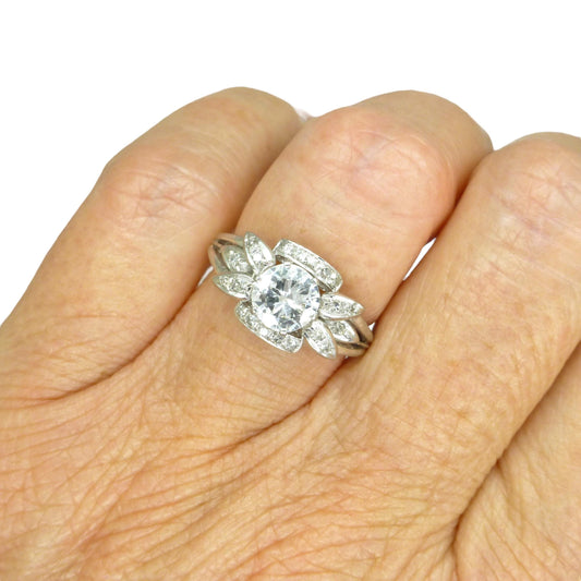 Vintage Art Deco platinum natural diamond solitaire ring 0.85ct c1930's ~ 1940's