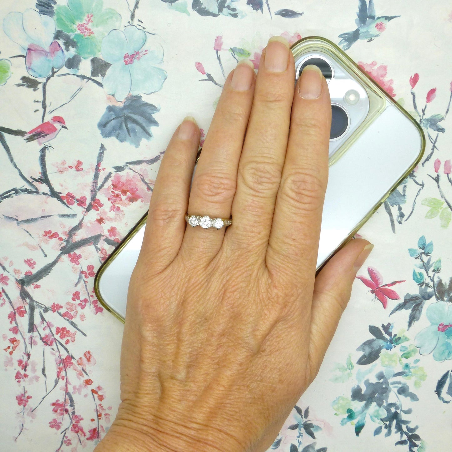 Vintage 18ct natural diamond three stone trilogy ring 0.75ct ~ Millennium Hallmark