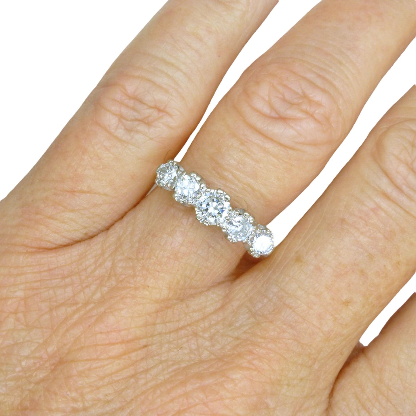 Vintage 18ct natural brilliant cut diamond five stone ring 1.00ct