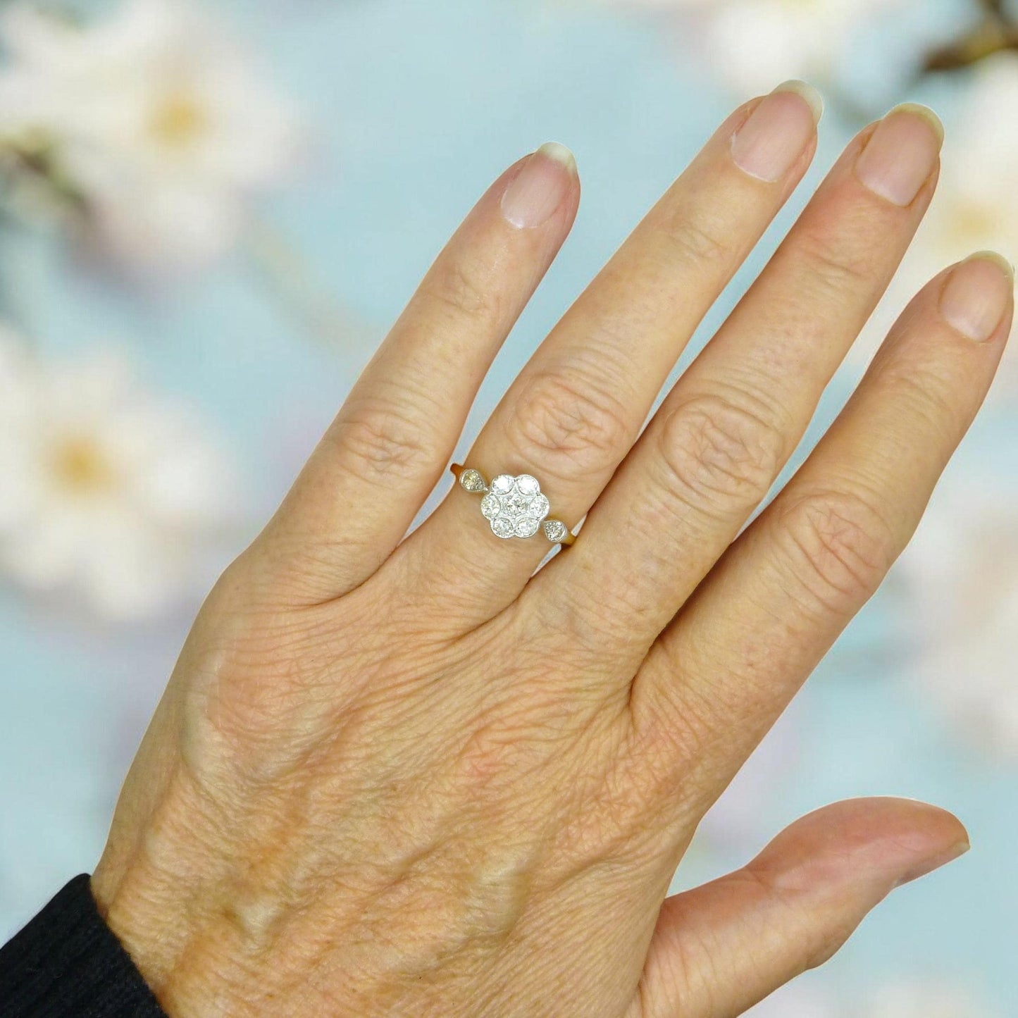 Antique 18ct Platinum old cut diamond daisy cluster ring 0.45ct c1900-1910's