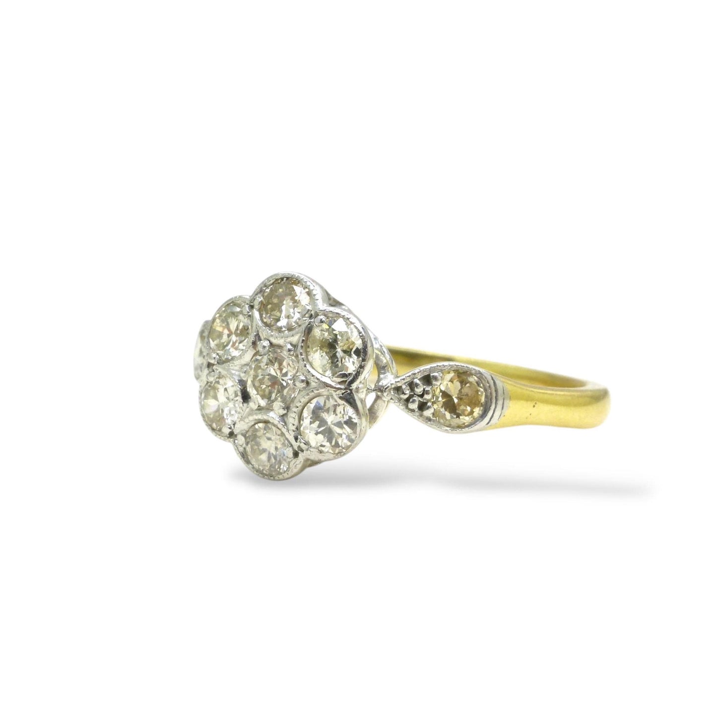 Antique 18ct Platinum old cut diamond daisy cluster ring 0.45ct c1900-1910's
