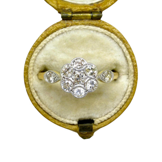 Antique 18ct Platinum old cut diamond daisy cluster ring 0.45ct c1900-1910's