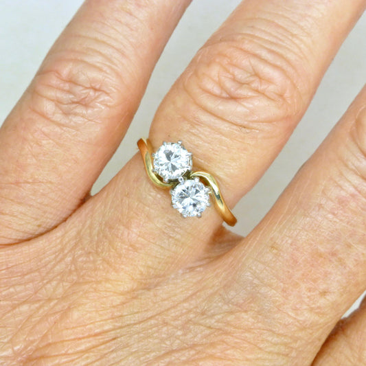 Vintage 18ct Platinum Toi et Moi two stone natural diamond ring 0.76ct