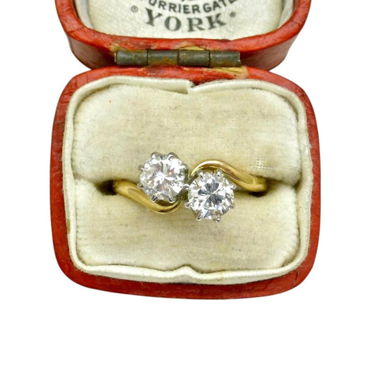 Vintage 18ct Platinum Toi et Moi two stone natural diamond ring 0.76ct