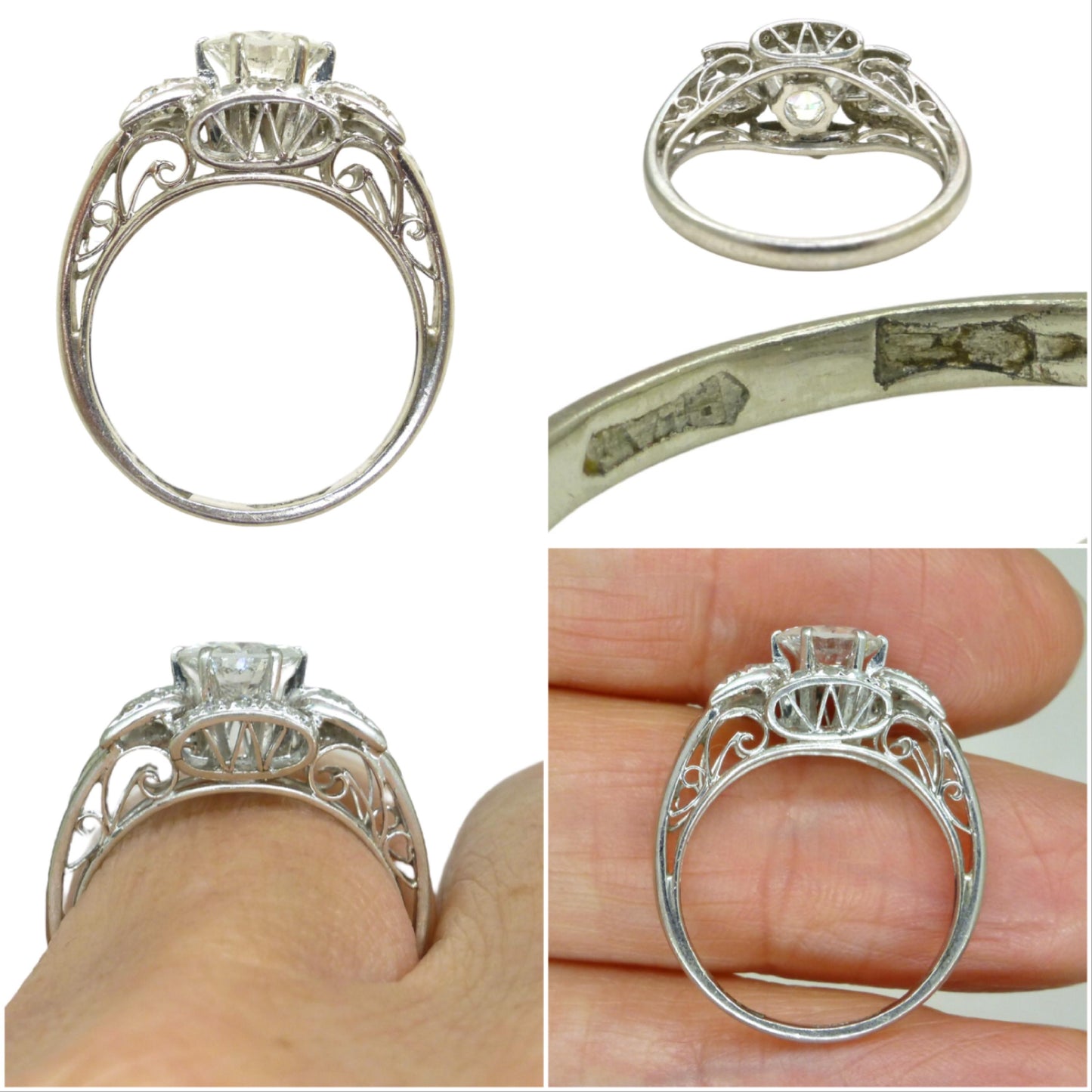 Vintage Art Deco platinum natural diamond solitaire ring 0.85ct c1930's ~ 1940's