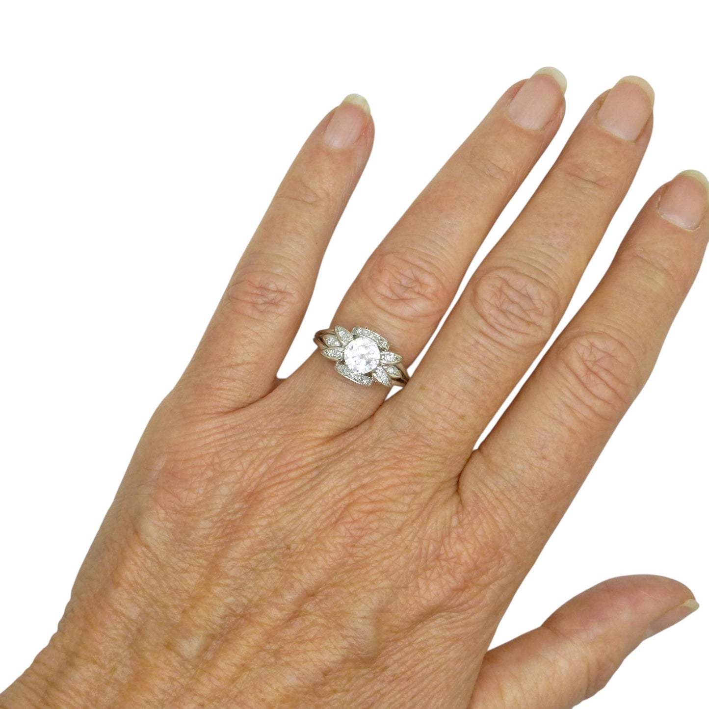 Vintage Art Deco platinum natural diamond solitaire ring 0.85ct c1930's ~ 1940's