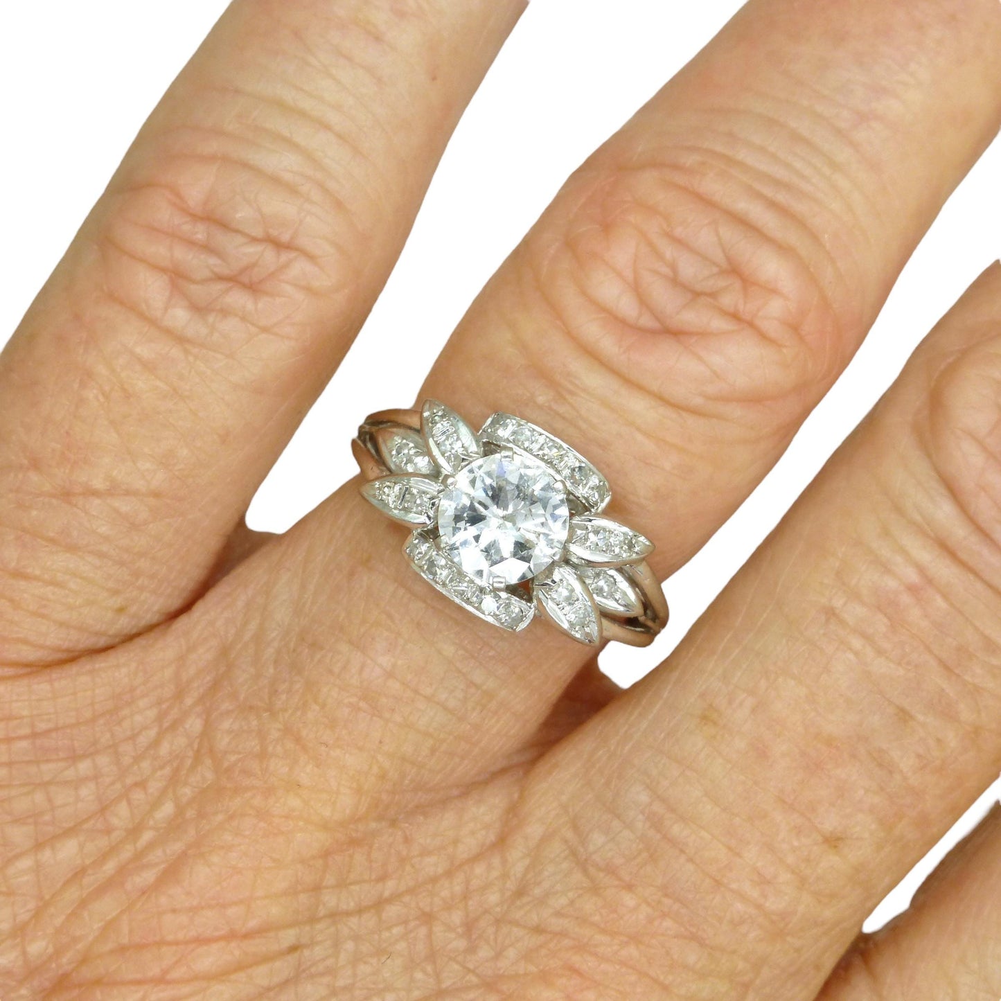 Vintage Art Deco platinum natural diamond solitaire ring 0.85ct c1930's ~ 1940's