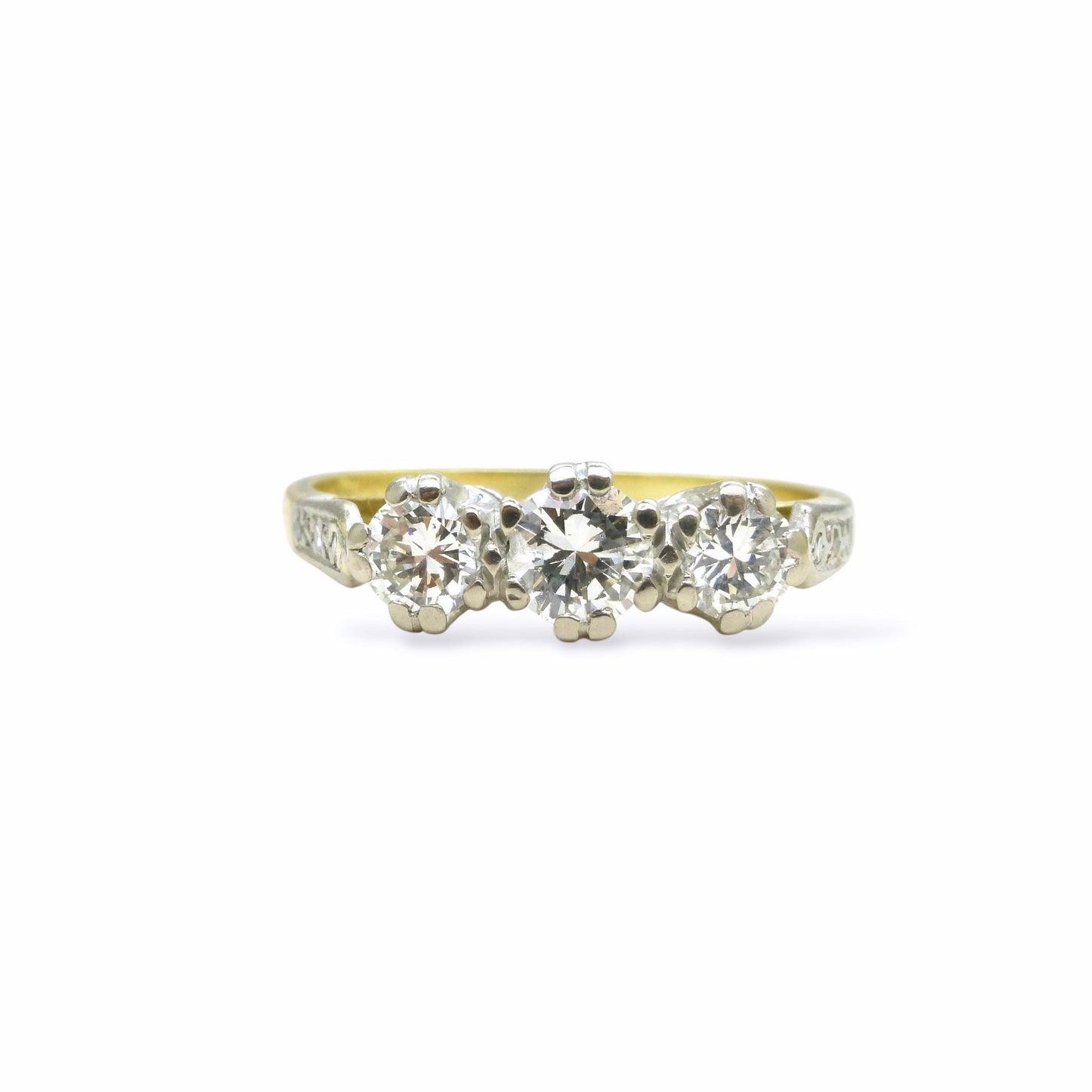 Vintage 18ct natural diamond three stone trilogy ring 0.75ct ~ Millennium Hallmark