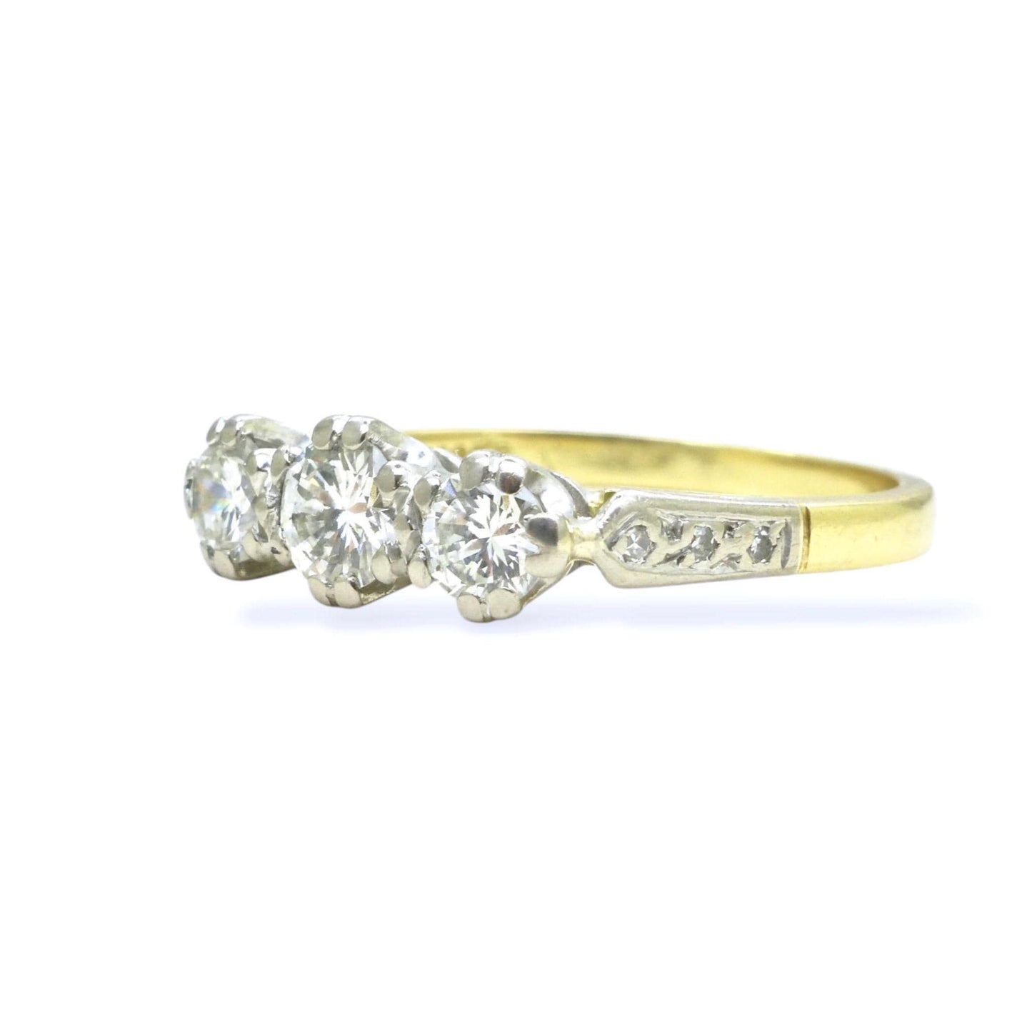 Vintage 18ct natural diamond three stone trilogy ring 0.75ct ~ Millennium Hallmark