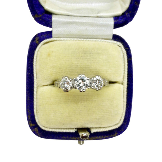 Vintage 18ct natural diamond three stone trilogy ring 0.75ct ~ Millennium Hallmark