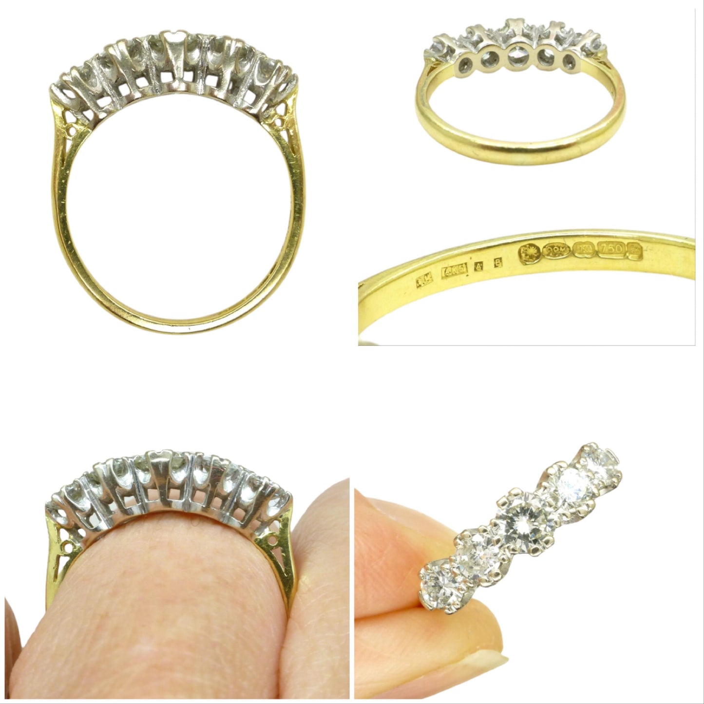 Vintage 18ct natural brilliant cut diamond five stone ring 1.00ct