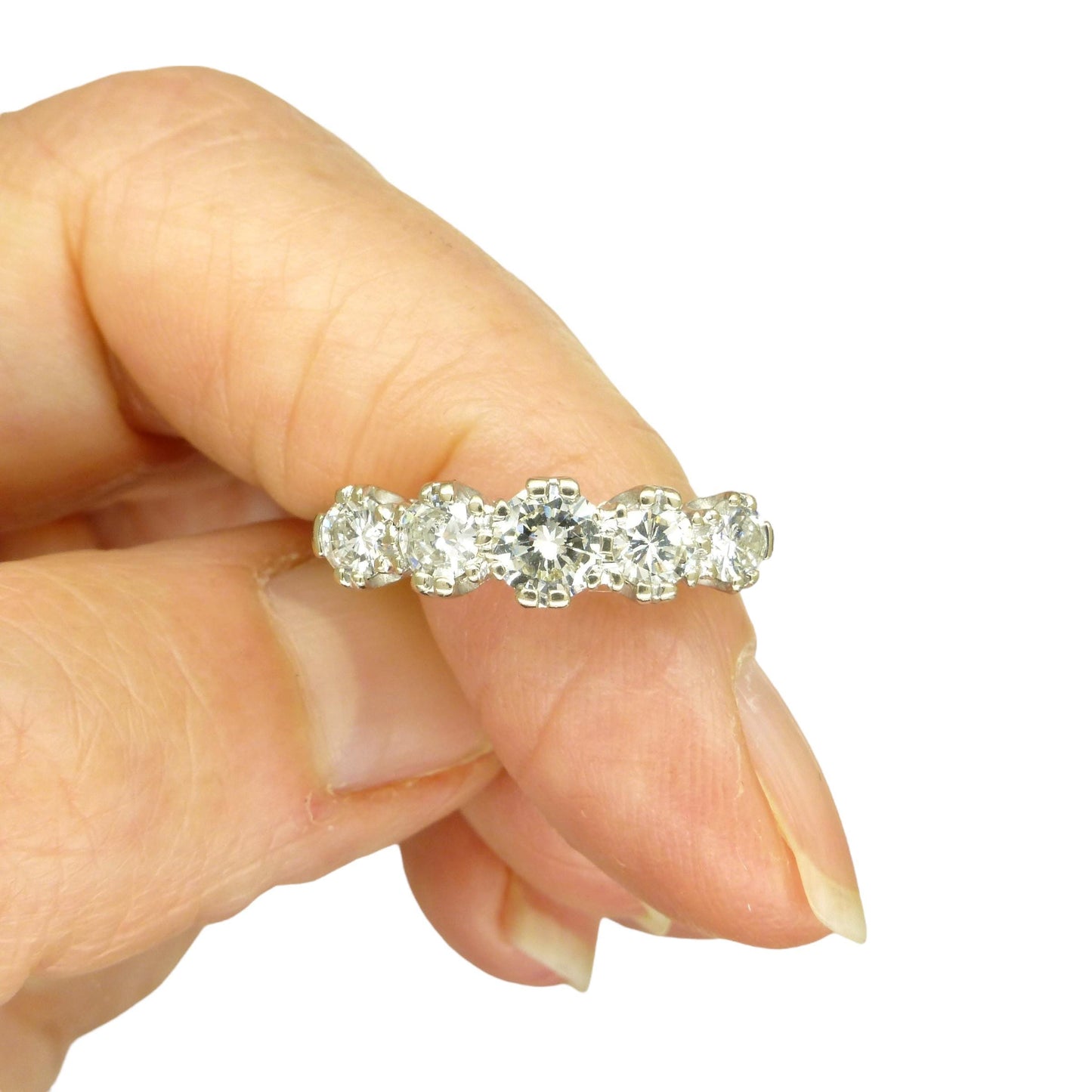 Vintage 18ct natural brilliant cut diamond five stone ring 1.00ct