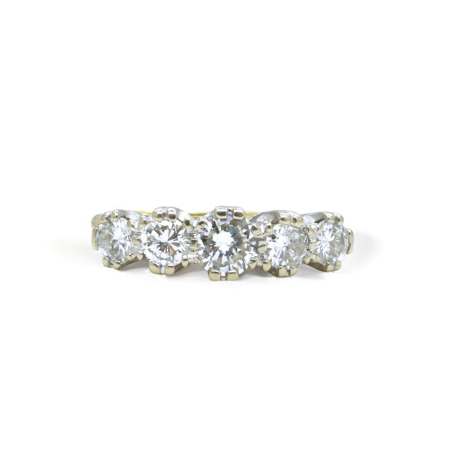 Vintage 18ct natural brilliant cut diamond five stone ring 1.00ct