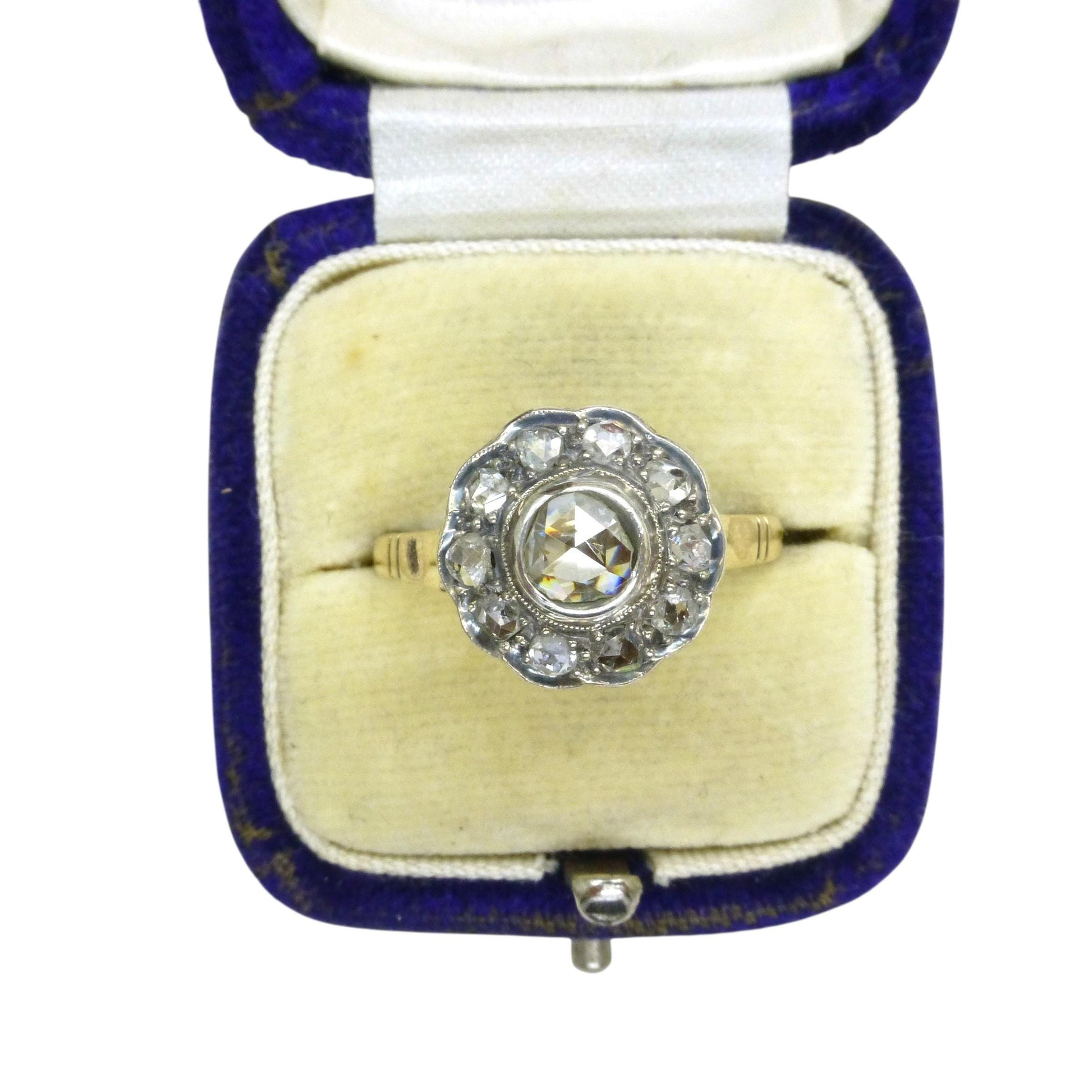 Antique Gold and old Rose cut diamond halo cluster ring