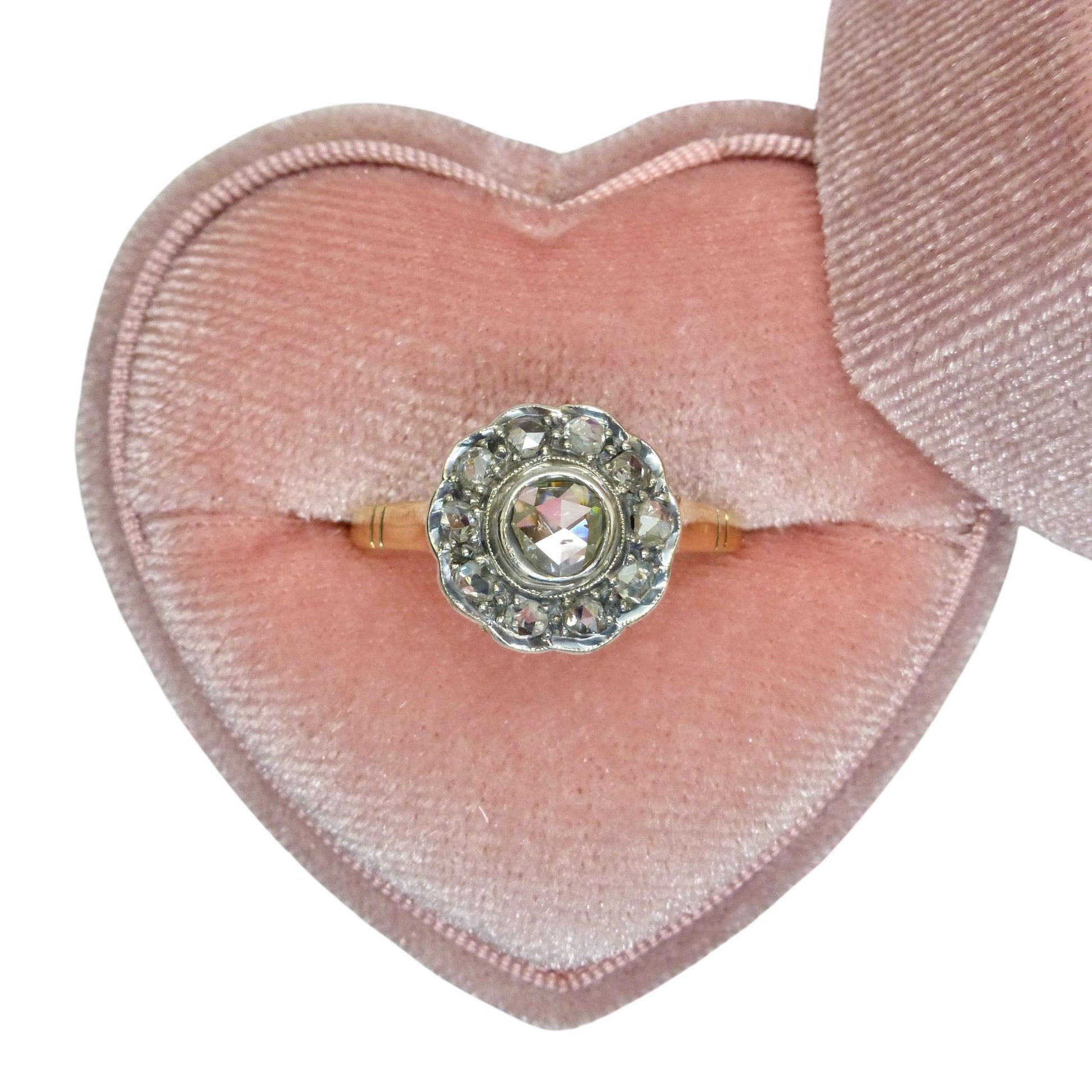 Antique Gold and old Rose cut diamond halo cluster ring